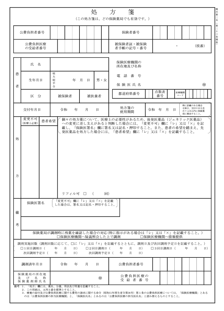 R6年改定対応する院外処方箋の新様式のイメージ